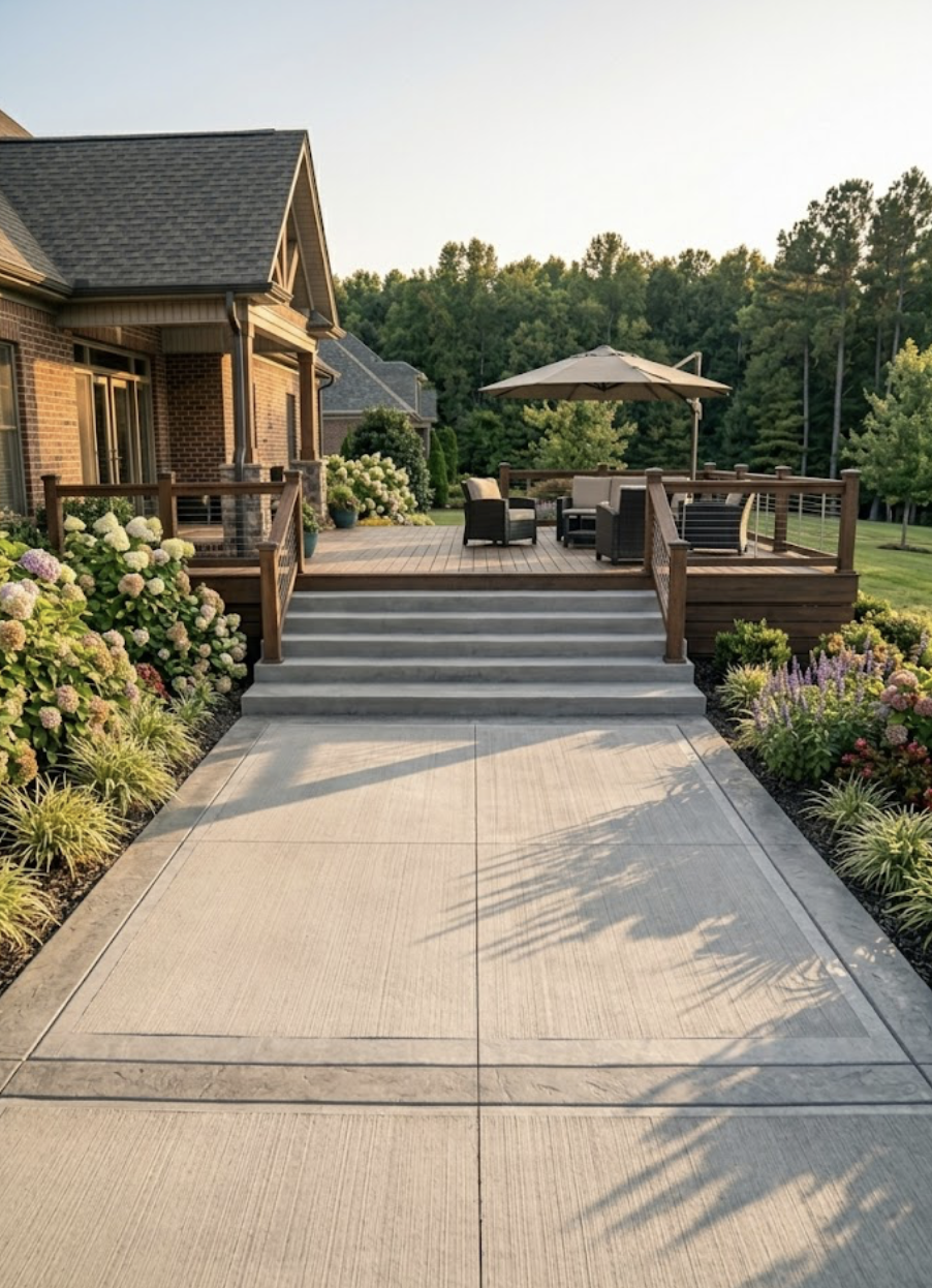 Backyard patio with steps